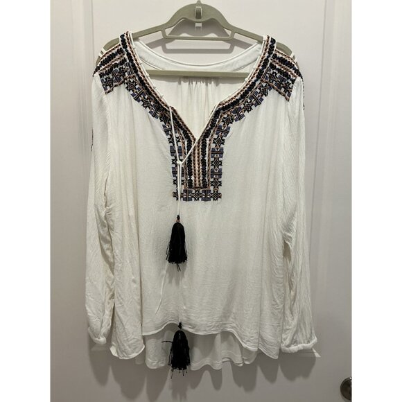Soft Surroundings Tops - Soft Surroundings Tunic Size 3X White Lined Embroidered Shoulder Cutouts Boho